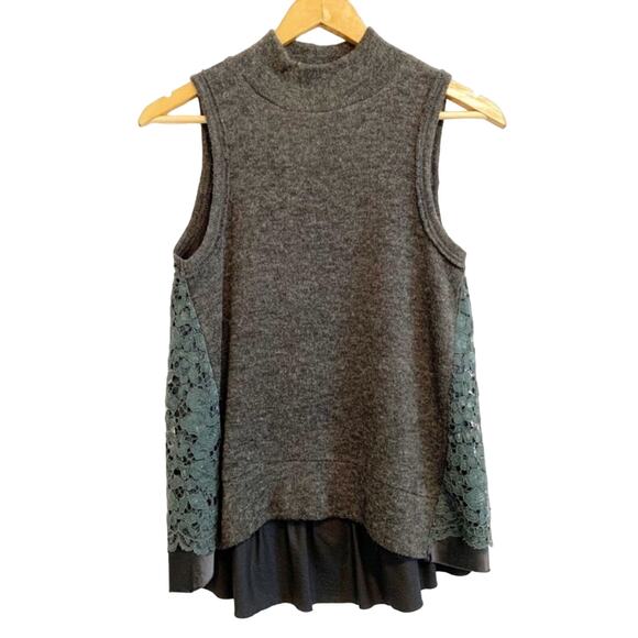 Anthropologie Moth Charcoal Sleeveless Mock Neck Sweater Top - Picture 1 of 10